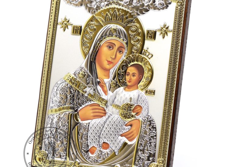 Medium Wooden Russian Orthodox Icon Virgin Mary of Bethlehem. Silver Plated .999 Oklad Riza ( 5.12″ X 7.1″ ) 13cm X 18cm