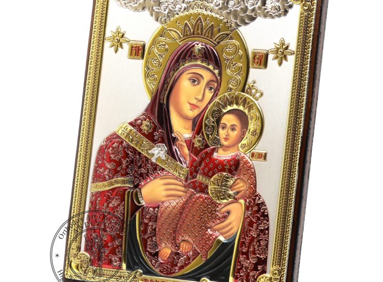 Medium Wooden Russian Orthodox Icon Virgin Mary of Bethlehem. Silver Plated .999 Oklad Riza ( 5.12″ X 7.1″ ) 13cm X 18cm. B155