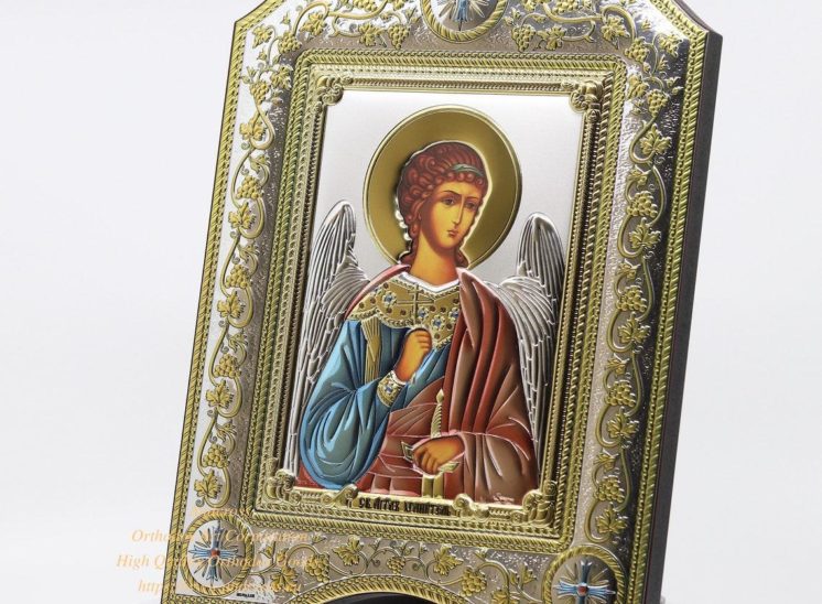 The Great Miraculous Christian Orthodox Silver Icon – The Guardian Angel. 21cmx28cm Gold and silver version. Colored Version
