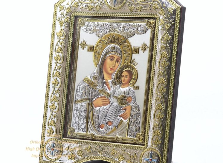 The Great Miraculous Christian Orthodox Silver icon Virgin Mary of Bethlehem 21×28 Gold and silver version/Frame with glass
