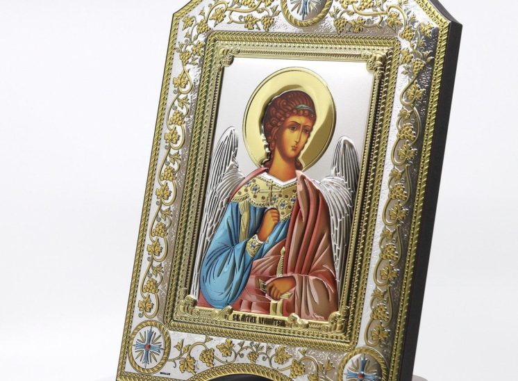 The Great Miraculous Christian Orthodox Silver Icon – The Guardian Angel. 21cmx28cm Gold and silver version. Colored Version
