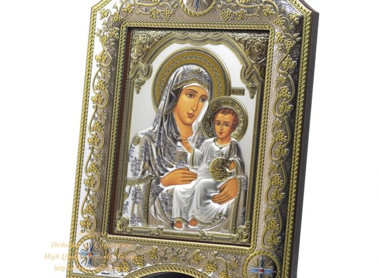 The Great Miraculous Christian Orthodox Silver icon-Of Virgin Mary Of Jerusalem. 21cmx28cm Gold and Silver Version/Frame with glass
