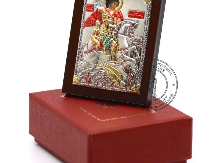 Small Russian Orthodox Icon St George Warrior The Victory Bearer . Silver Plated .999 ( 6cm X 4cm )