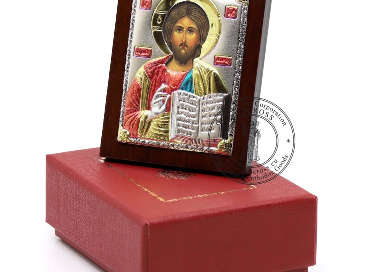 Small Russian Orthodox Icon Lord Jesus Christ Pantocrator. Silver Plated .999 ( 6cm X 4cm )