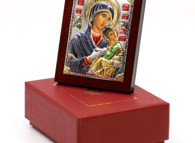 Small Russian Orthodox Icon Holy Virgin Mary Panagia Amolyntos. Silver Plated .999 ( 6cm X 4cm )