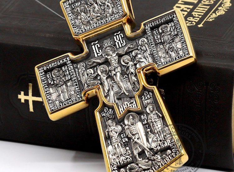 Rare Large Heavy 115g Russian Greek Guardian Angel Icon Orthodox Pectoral Body Cross Solid Silver 925+999 GOLD 24K. Akimov Inc