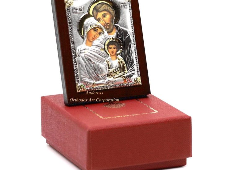 Small Russian Orthodox Icon Holy Family. Silver Plated .999 ( 6cm X 4cm )
