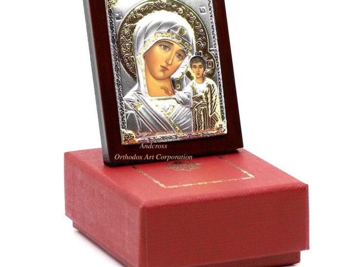 Small Russian Orthodox Icon Mother Of God Kazan. Silver Plated .999 ( 6cm X 4cm )