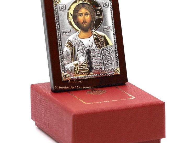 Small Russian Orthodox Icon Lord Jesus Christ Pantocrator. Silver Plated .999 ( 6cm X 4cm )