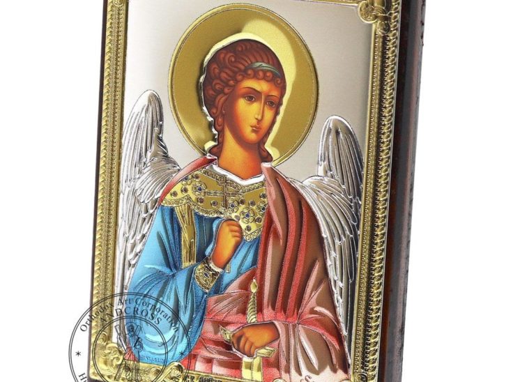 Medium Wooden Russian Orthodox Icon Guardian Angel. Silver Plated .999 Oklad Riza ( 3.1″ X 4.3″ ) 8cm X 11cm