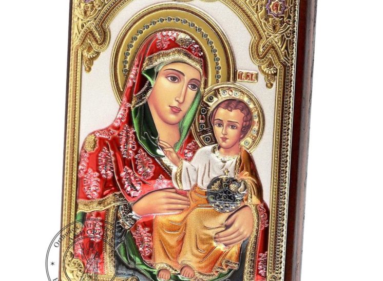 Medium Wooden Russian Orthodox Icon Mother Of God Bethlehem. Silver Plated .999 Oklad Riza ( 3.1″ X 4.3″ ) 8cm X 11cm