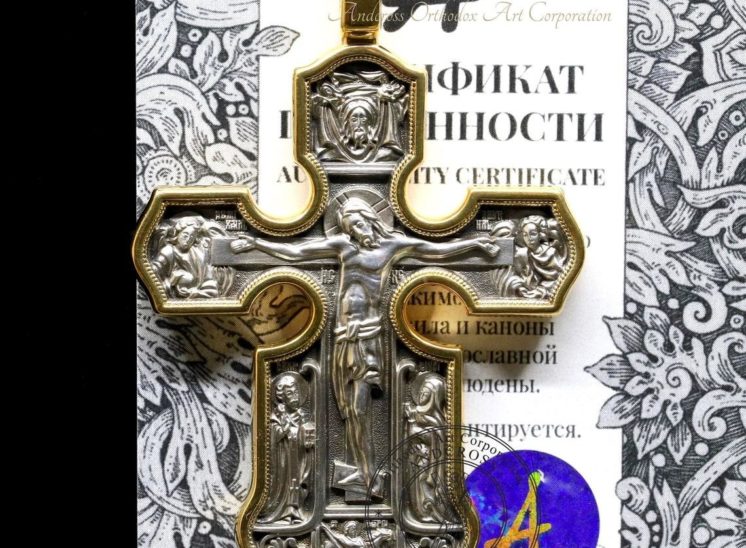 Large Russian Greek Mother of God Kazan Icon Orthodox Prayer Body Cross Silver 925+24K Gold Gild. Akimov Jewelry