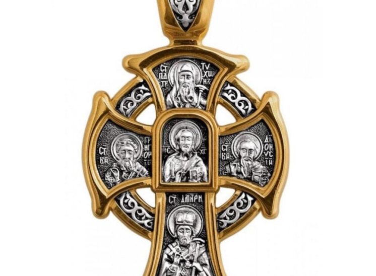 Neck Cross Akimov «The Lord Almighty. The Mother of God Icon «Comfort and Consolation» Russian Orthodox Jewelry Silver 925 Gold 24K Gild.