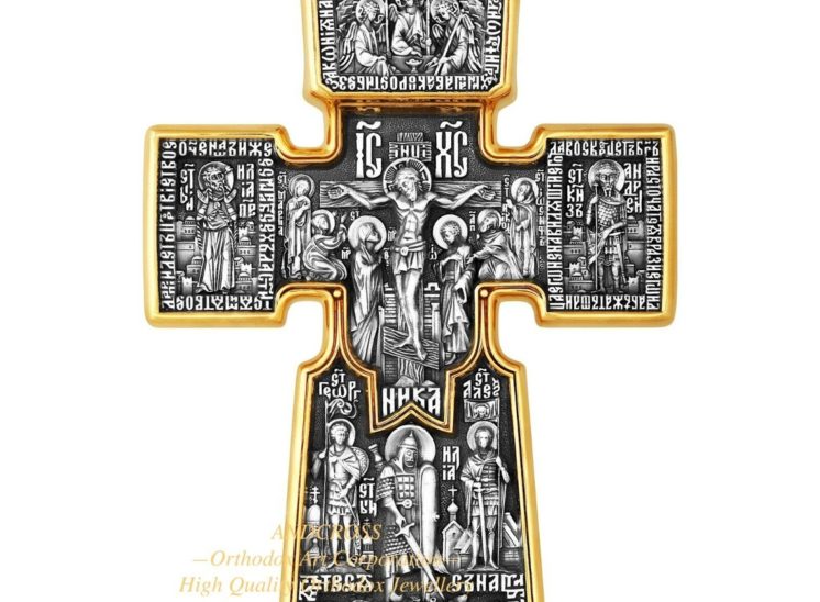 Rare Large Heavy 115g Russian Greek Guardian Angel Icon Orthodox Pectoral Body Cross Solid Silver 925+999 GOLD 24K. Akimov Inc