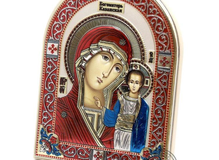 Christian Orthodox Icon Mother Of God Kazan. Silver Plated .999 Enamel ( 4.5″ X 5.7″ ) 11.5cm X 14.5cm