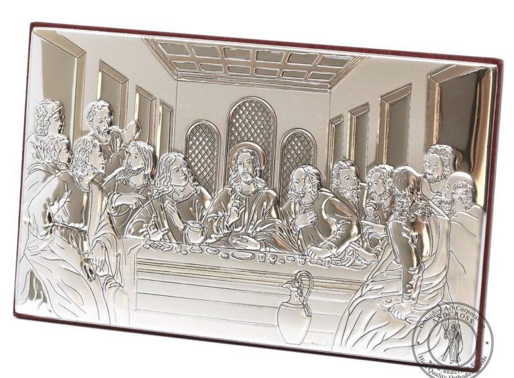 The Last Supper Christian Orthodox Icon. Silver Plated .999 ( 4.0″ X 6.5″ ) 16.5cm X 10cm