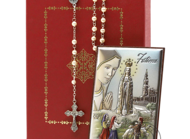 Our Lady Of Fatima Catholic Icon. Silver Plated .999 ( 3.5″ X 2.3″ ) 9cm X 6cm + Rosary + Gift Box Set