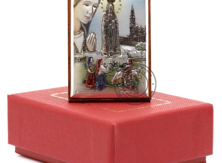 Our Lady Of Fatima Catholic Icon. Silver Plated .999 ( 2.2″ X 1.5″ ) 5.5cm X 3.7cm